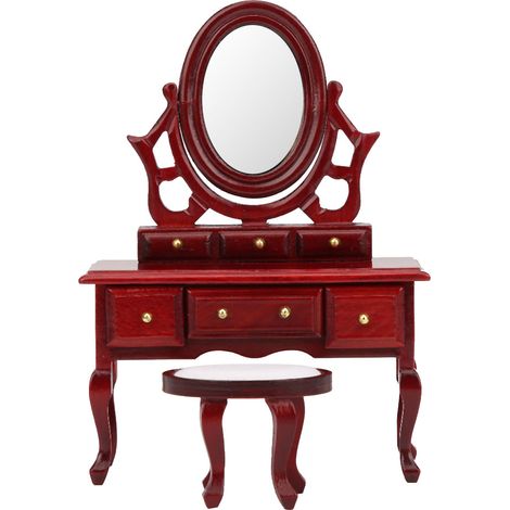 Meubles miniatures pour chambre à coucher de maison de poupée à l'échelle 1:12 : coiffeuse, tabouret, accessoire de jeu, table de toilette de simulation (1/5)