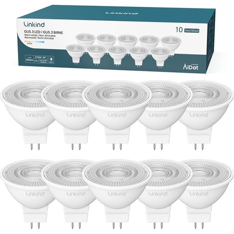 10 - Ampoule LED - Spot MR16 - Culot GU5.3 - 3.4W Équivalent 35W - Lumière Blanc Chaud 2700K - Angle 36° - Non Dimmable - Pour Intérieur - Blanc Chaud - 4.5x5cm (1/5)