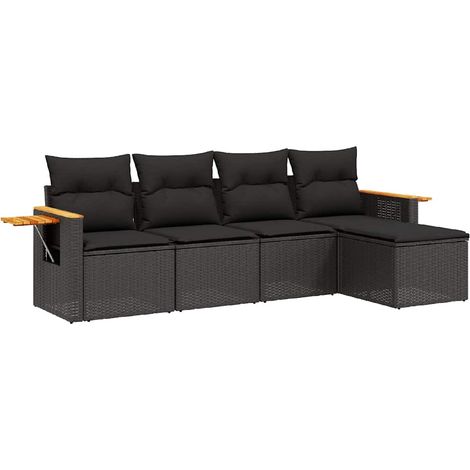 vidaXL Salon de jardin 5 pcs avec coussins noir résine tressée (1/5)