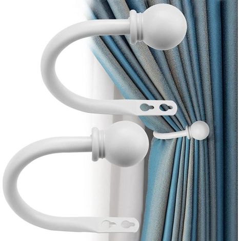 1 Paire Embrasse pour Rideaux en Métal, Embrasses de Rideaux Crochets à Visser, Attache Rideau en Forme de U, Embrases pour Voilages Mural, pour Voilage, Salon, Chambre, Bureau, Blanche (1/5)