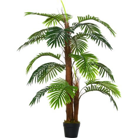 Palmier artificiel 120cm, plante artificielle réaliste pour intérieur et extérieur en pot en plastique, facile d'entretien et durable