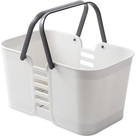 Cesta de ducha de plástico con asas para piscina y playa, blanca (1/4)