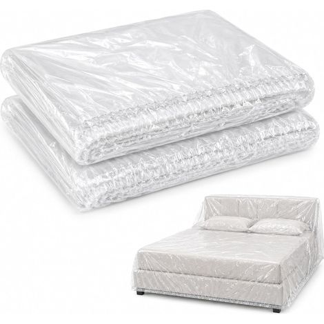 2 Bâches Transparentes avec Élastique – Polyane de Protection Peinture – Film Plastique – Pour Meubles, Lit, Canapé, VoiturePour Rénovation, Peinture, Déménagement – Réutilisable