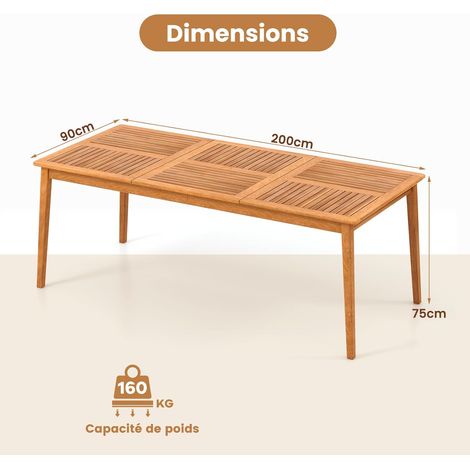 GOPLUS Table de Salle à Manger Extérieur en Bois d'Acacia 90x200CM pour 8 Personnes,Table Salon de Jardin avec Trou pour Parasol Intégré, pour Porche, Jardin, Terrasse, Charge 160KG (1/5)