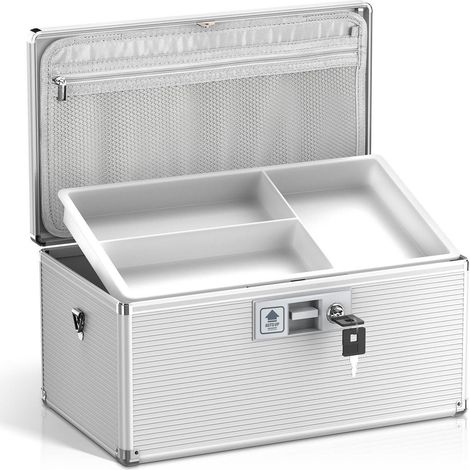 Abschließbare Medikamentenbox mit Schlüssel, Aluminium, herausnehmbares Fach, extra groß