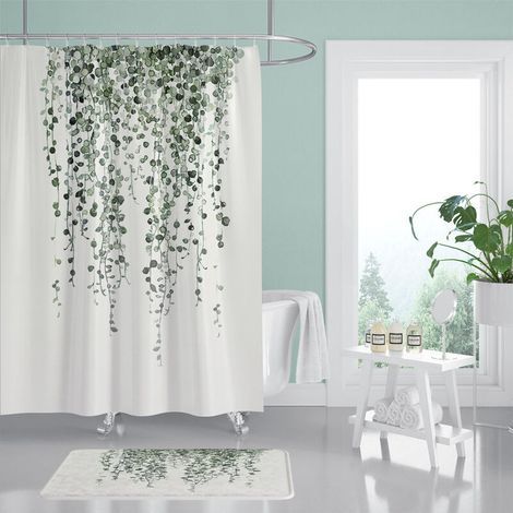 Eucalyptus leaf shower curtain 180x180 cm – 100% waterproof polyester fabric – Reinforced top hem – Machine washable (1/3)