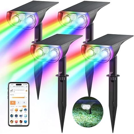 Smart SL5 Solar Outdoor Spotlight with Motion Sensor, 16 Million Colours, Group Control, Music Sync, Red Light Alarm, IP65 Garden Lamp, 4 PCS (1/5)