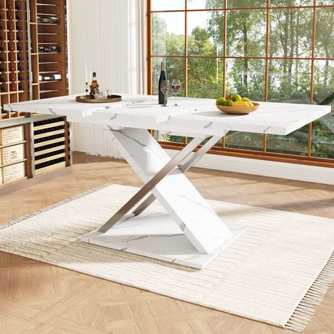Table de salle à manger extensible (118-157×75cm), table de cuisine/salon, table d'appoint, extensible de 118 à 157 cm grâce à une rallonge intégrée, table de salle à manger avec pieds croisés