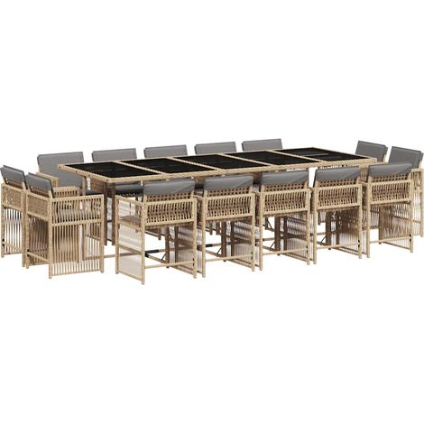 15 Piece Garden Dining Set with Cushions Mix Beige Poly Rattan vidaXL