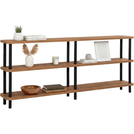 Bücherregal Thuja, Bibliothek 3 Regale, Bodenmontage, Strukturfarbe Braun, 180x35x75h cm Schwarz