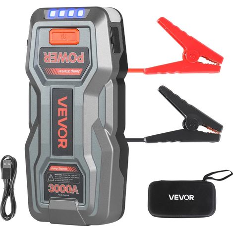 Booster Batterie Voiture 3000 A Démarreur de Batterie au Lithium Portable pour Démarrage Voiture des Moteurs Essence 9 L et Diesel 7 L, avec Lampe Torche 3 Modes d'Éclairage, Câble de Démarrage (1/5)