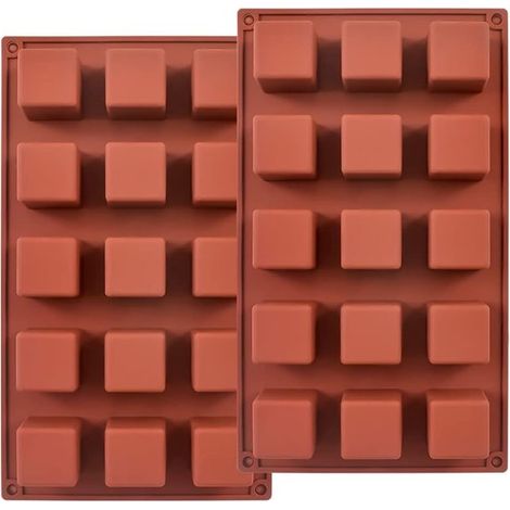 Stampo per cioccolato in silicone - Stampo per colata a 15 cavità, quadrato da 35,5 cm (14 pollici), per cioccolato, caramelle, torte, cubetti di ghiaccio, tartufi pralinati, 2 pezzi