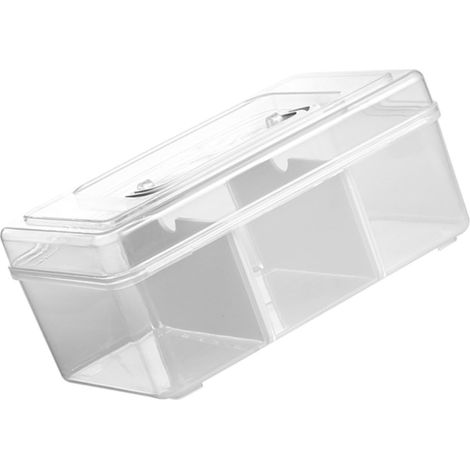 Tragbare, transparente Aufbewahrungsbox für medizinisches Zubehör mit Griff und modularen Fächern, ideal für Reiseaccessoires
