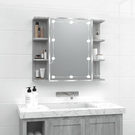 Vidaxl – Miroir lumineux de salle de bain avec lumières LED – Bois d'ingénierie – Dimensions 70x16,5x60 cm – Espace de rangement pratique