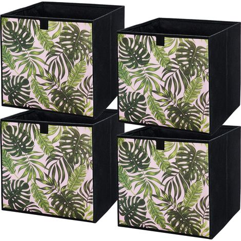 Boîte textile 31x31x31 Feuilles - Lot de 4