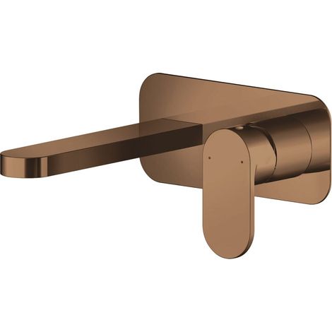 Nuie Binsey 2-Hole Wall Mounted Basin Mixer Tap with Plate - Brushed Bronze (1/2)