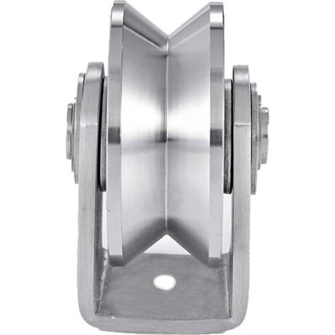 ALLIANDISRoue à rainure en V de 7,6 cm en acier inoxydable Roue à rainure robuste Roulette rigide pour porte coulissante Double roulement pour porte coulissante pivotante