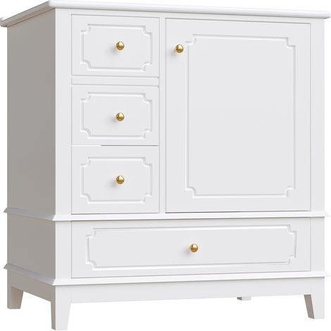 Mobile bagno con lavabo in ceramica 76,5 cm MDF bianco con maniglie dorate HOMVRA (1/5)