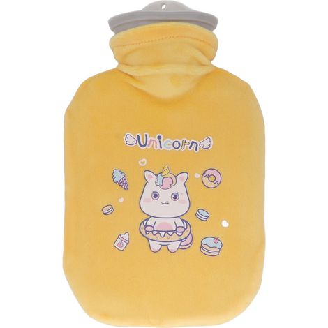 Bouteille d'eau chaude 500ML avec housse douce, motif cartoon mignon, PVC jaune portable pour étudiant maison (1/5)