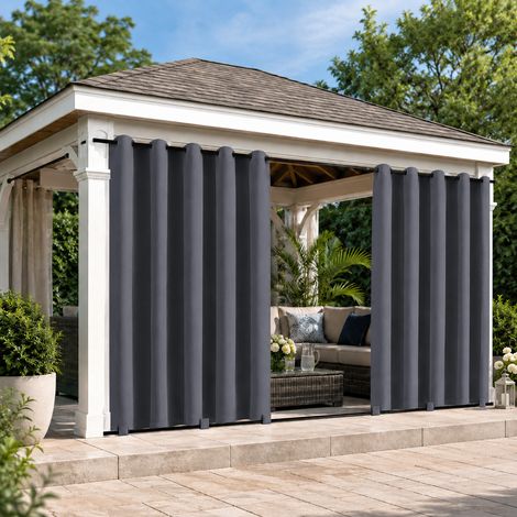 HEMVOR Rideau Extérieur avec Oeillet, Passants en Bas, Résistant aux Intempéries, Gris Foncé 132x213cm, Anti-Humidité, Protection Solaire