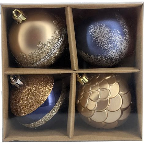 Set 4 Palline Decorative per Albero di Natale Ø7 cm in Plastica 4 Fantasie Assortite (1/2)