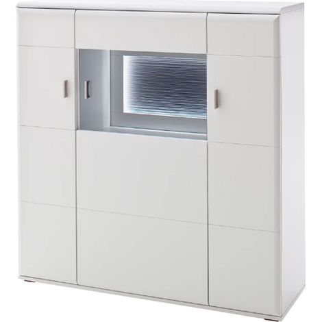 Buffet / Vaisselier en bois coloris blanc mat - L.120 x H.124 x P.38 cm -PEGANE-