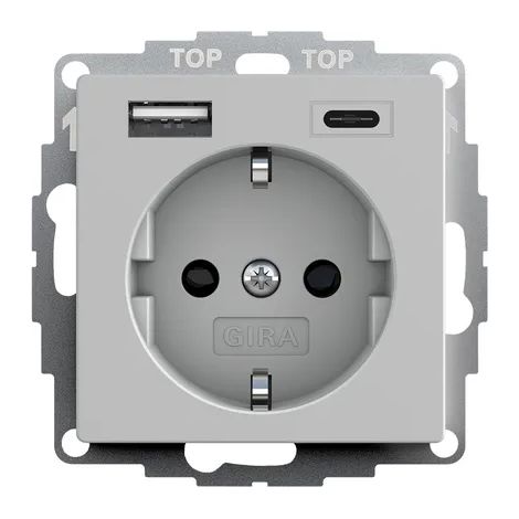 Gira SCHUKO SP Alimentación USB 2f Tipo A/C System 55 Gris m [2459015], 2459 015