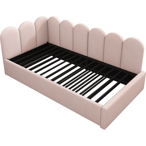 Letto divano capitonné 90x200 cm con letto estraibile 90x190 cm in velluto rosa (1/5)