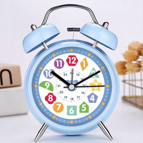 Réveil Enfant Analogique Garçon Fille Silencieux Horloges de Table alimentées par Batterie sans coutil de Chevet Grande Fonction Lumineuse Snooze Light pour Bureau de Chambre (bleu)