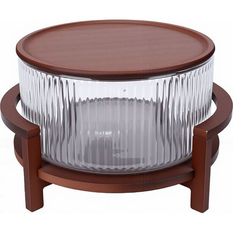 Bol à salade en verre avec support en bois et couvercle, capacité de 4,3 l, résistant à la chaleur, service de fruits pour les repas à domicile (1/5)