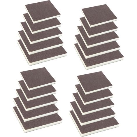 Tampons de Ponçage Double Face 20 Pièces en Éponge Marron  Grains 80 100 120 150 180, Format Lavable et Réutilisable, pour Mobilier et Sols (1/5)