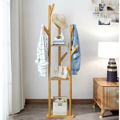 UNHO Perchero de Pie de Madera Bambu Moderno Colgador para Ropa de Forma Arbol 167 x 40 x 40cm