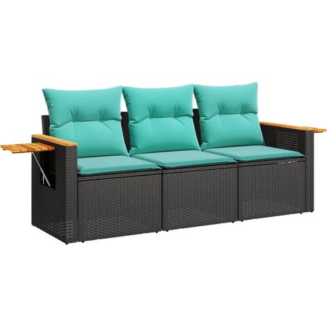 vidaXL Set Divani da Giardino 3 pz con Cuscini in Polyrattan Nero (1/5)