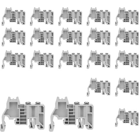 Lot de 20 bornes de fixation DIN Rail End Screw Clamp Terminal Block Fin Bloc Terminal Bloc de montage Pince Isolant ignifuge Bloc de bornier Support d'extrémité Gris (1/5)