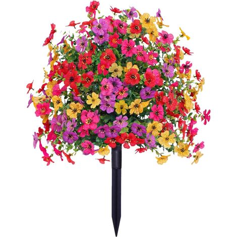 22" Artificial Outdoor Flowers with Stakes & Supports – Durable Synthetic Shrubs, Garden Decor for Farmhouse, Porch, Patio, Wedding, Long-Lasting Garden Accessory (1 Unit)
