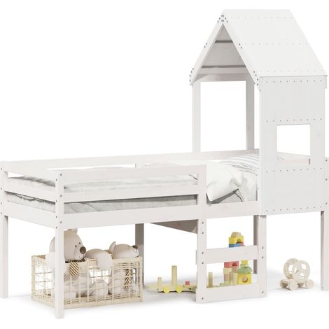 Maison Exclusive - Hochbett mit Dach Weiß 75x190 cm Massivholz Ki