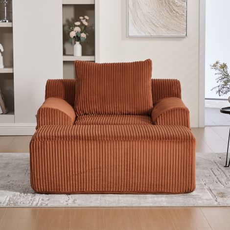 Canapé droit avec repose-pieds et poches latérales, en velours côtelé, orange (1/5)