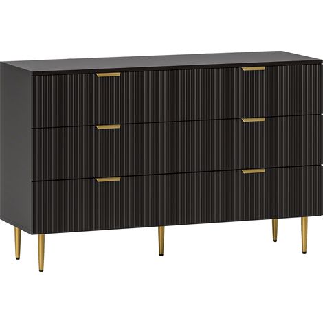 Cassettiera a 6 cassetti portaoggetti camera da letto 120 x 40 x 76,5 cm grande volume antiribaltamento moderno contemporaneo in MDF nero 210001643
