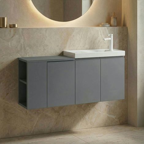 Lave-mains suspendu 110 cm gris 3 portes 2 niches IRIS (1/4)