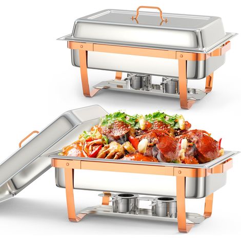 Serveur Buffet, Lot de 2 Chauffeur Alimentaire Carré, 9 L avec Porte-couvercle, Plaques de Chauffage, Acier Inoxydable, Sans Alcool