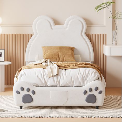 CHICFURN Letto singolo per bambini 90x200 cm in velluto bianco a forma di orso con doghe (1/5)