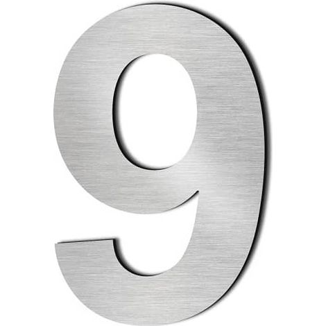 Numero 9 adhesivo en acero inoxidable 7.5 cm  Gris