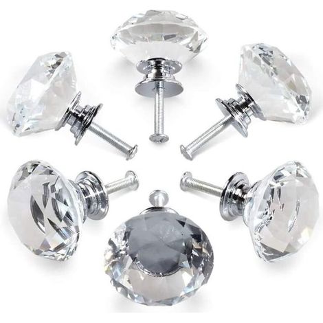 6 Poignées de Meuble en Cristal 30mm, Boutons de Tiroir en Verre pour Cuisine, Armoire et Commode, Accessoires de Quincaillerie pour Maison et Bureau (1/5)