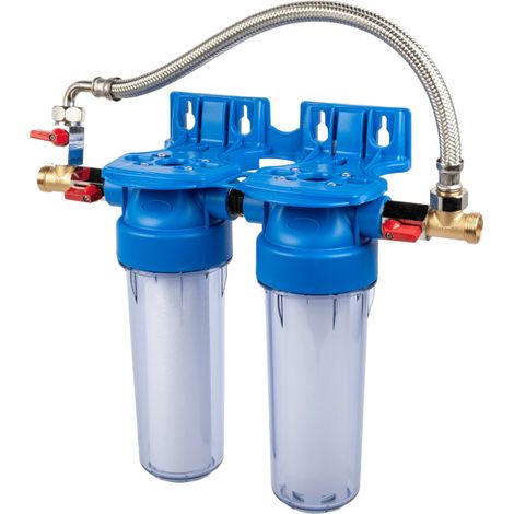 Apic – Filtre sous évier double action – Filtration 5 microns – Anti-tartre avec polyphosphates – Kit de raccordement by-pass inclus