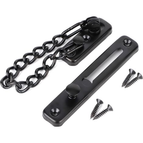 Cadena antirrobo de acero inoxidable duradera, cerradura de seguridad para puertas, pestillo para puertas de hogar u hotel (negra)
