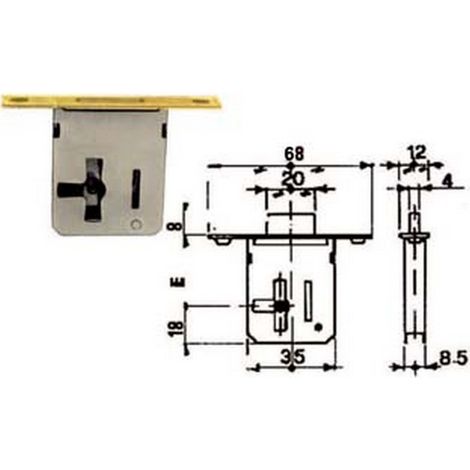5PZ SERRATURA DA INFILARE 1 LEVA BORDO OTTONATO - mm.35 SX