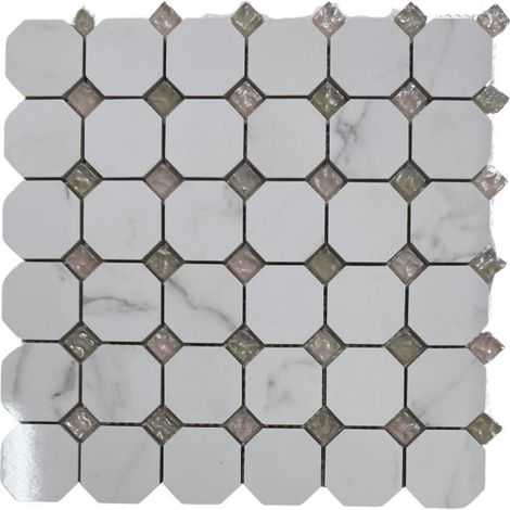 Mosaico ceramico e vetro - ALBEDO PIERRE - AL-3002 - Motivo ottagonale - 30,5x30,5x0,8 cm - Finitura lucida