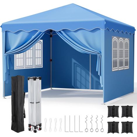 LIFERUN Gazebo 3x3m Pieghevole Impermeabile, Gazebo Esterno Resistente, 4 Sacchi di Sabbia, UV 50+ Gazebo da Giardino, Tenda da Giardino con 4 pareti laterali, per Campeggio, Festival, Feste(Blu Navy) (1/5)
