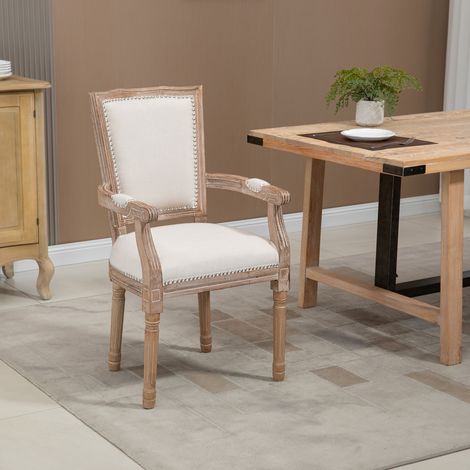 Chaise salle à manger Chaise cuisine Décor orné Style maison campagne française caoutchouc - Dimensions: 59x63,5x96 cm - Couleur: Blanc (1/4)