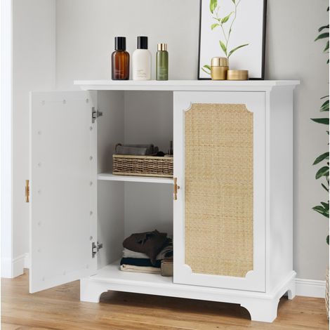 Sideboard Schrank Aufbewahrung Rattan Weiß OKMYHOME (1/5)